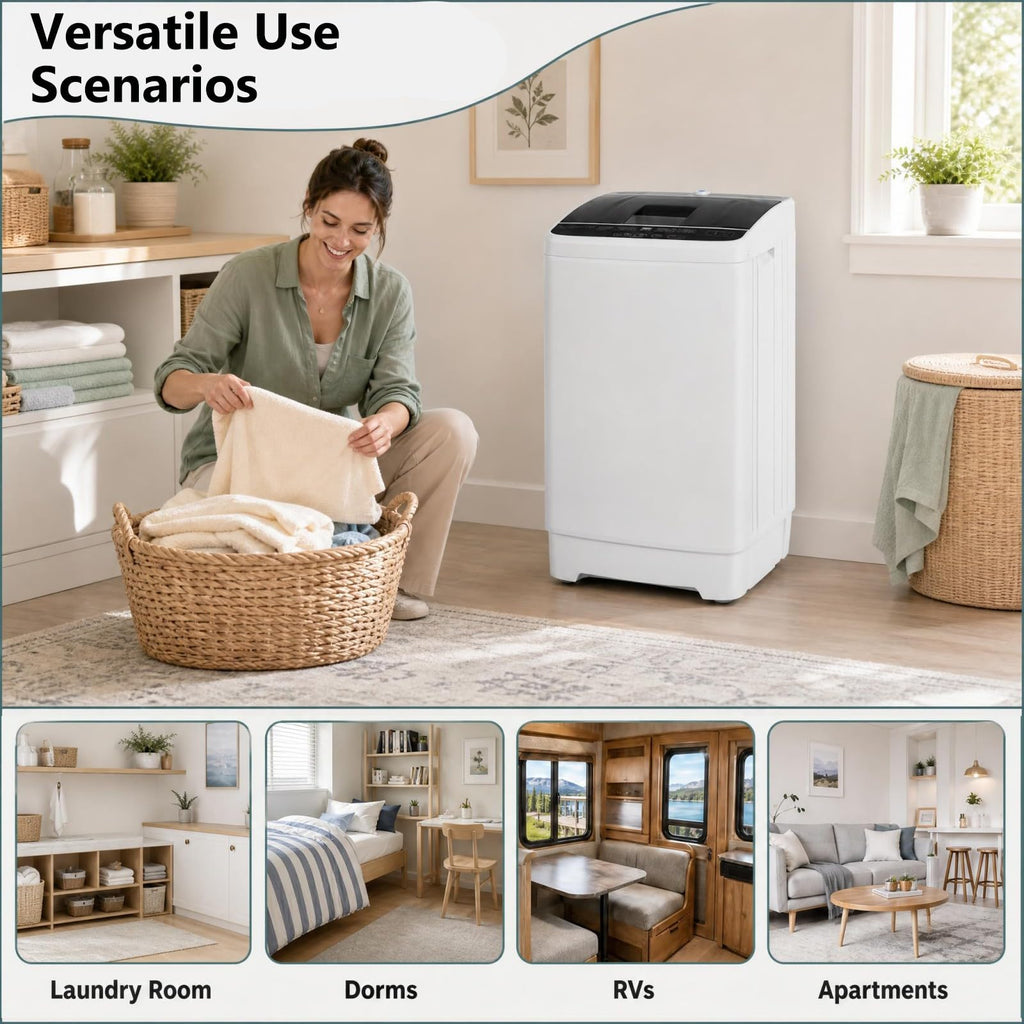 COSTWAY 8.8LBS Portable Washing Machine, Full-Automatic w/Drain Pump, White