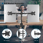 BONTEC Dual Monitor Arm Desk Mount for 13–27 Inch Computer Screens, VESA 75x75/100x100, Full Motion Adjustable Monitor Arm with 360° Rotation, Height Adjustable up to 430mm, Max 10kg per Arm, Black