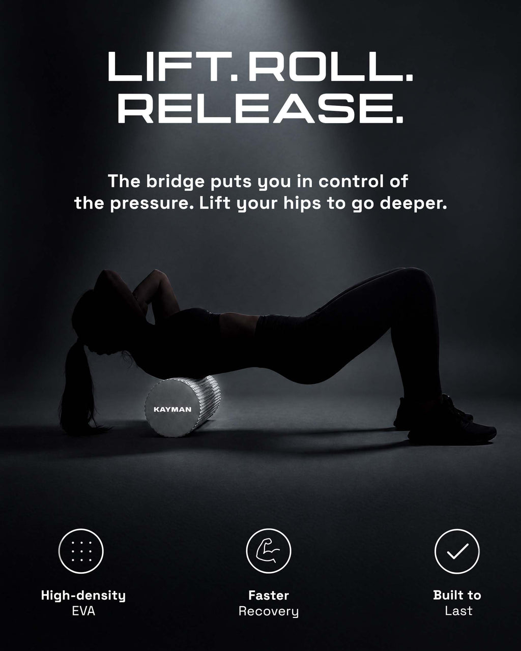 KAYMAN Sports Foam Roller, Deep Tissue Muscle Recovery, 44.5 x 15cm, Black