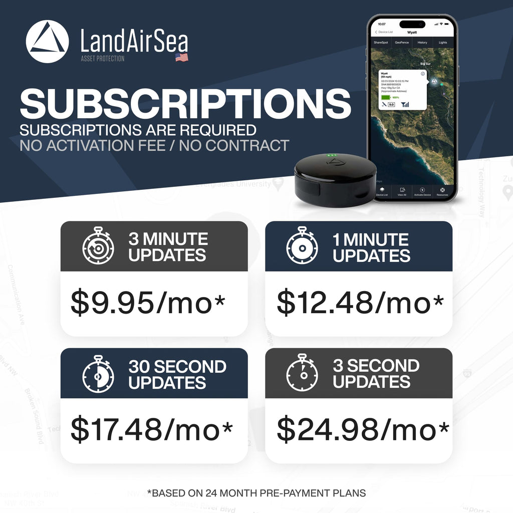 LandAirSea Overdrive GPS Tracker — Extended Life Battery, Magnetic, and Waterproof. Commercial GPS Tracker for Vehicles, Trailers, Equipment, and Assets. Real-Time Global Tracking.