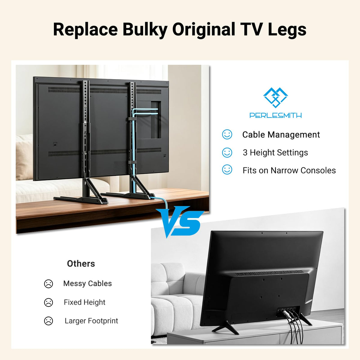 PERLESMITH Universal TV Stand Legs for 20–75 Inch TVs up to 110 lbs