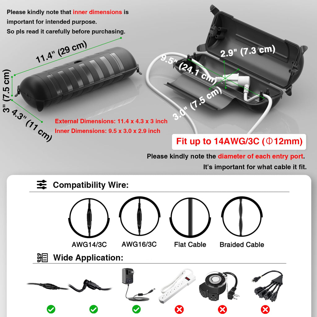 [3 Pack] Flemoon Outdoor Extension Cord Safety Cover with Waterproof Seal
