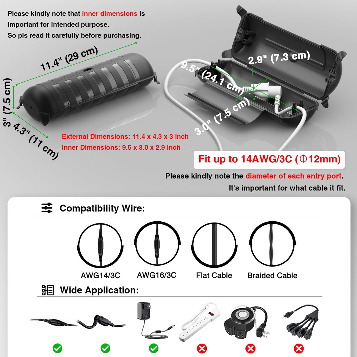 [3 Pack] Flemoon Outdoor Extension Cord Safety Cover with Waterproof Seal