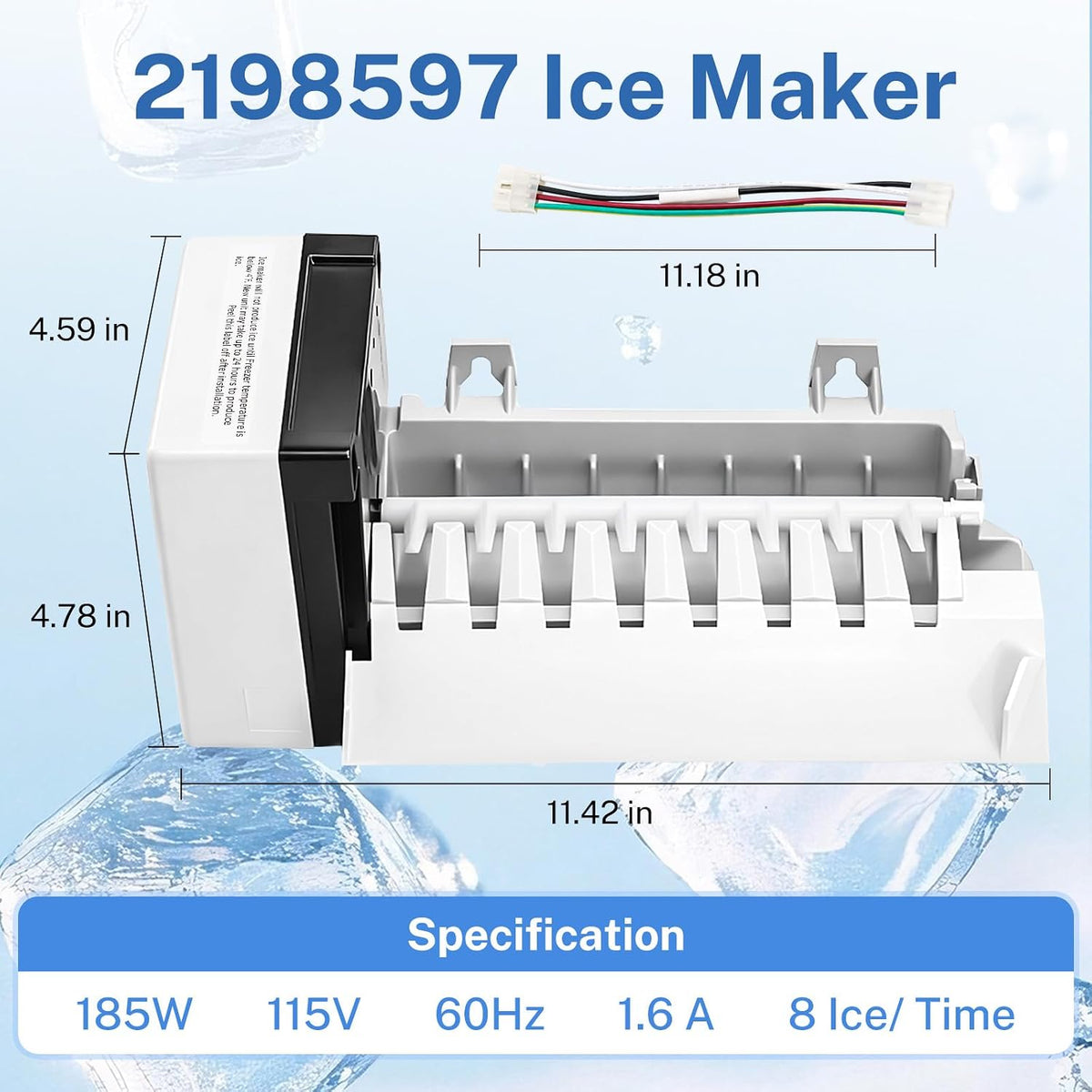 2198597 Ice Maker, 185W 115V 60Hz, Fit for Whirlpool, Maytag