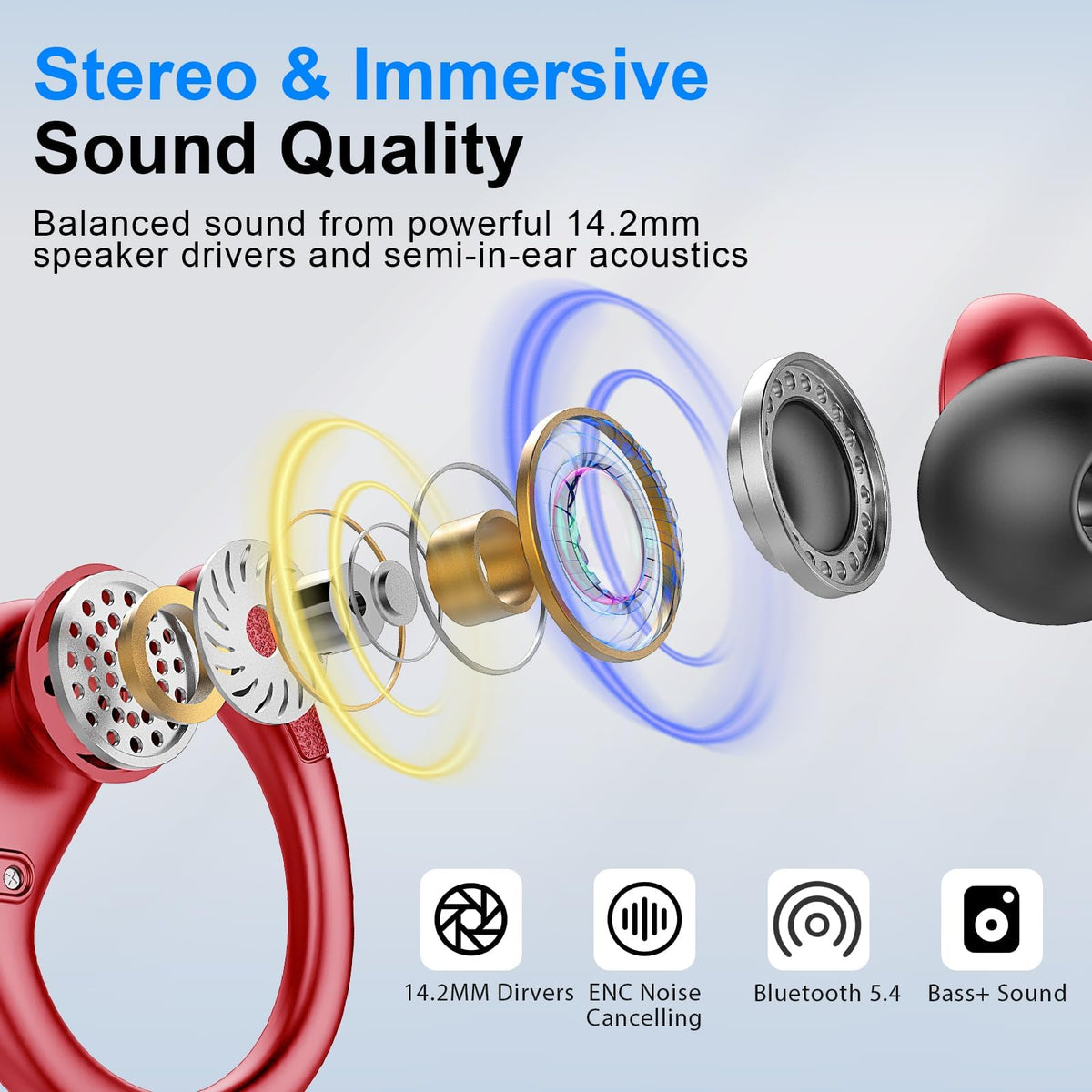 Wireless Earbuds Sports, 75Hrs Bluetooth 5.4 Headphones, Bass Hi-Fi Stereo