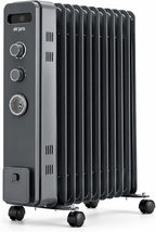 Air Pro Oil Filled Radiator 2500W with Thermostat & 24h Timer – 11 Fin Portable Electric Heater 3 Heat Settings, Overheat & Tip-Over Protection, Quiet for Home, Office and Any Room Radiator on Wheels