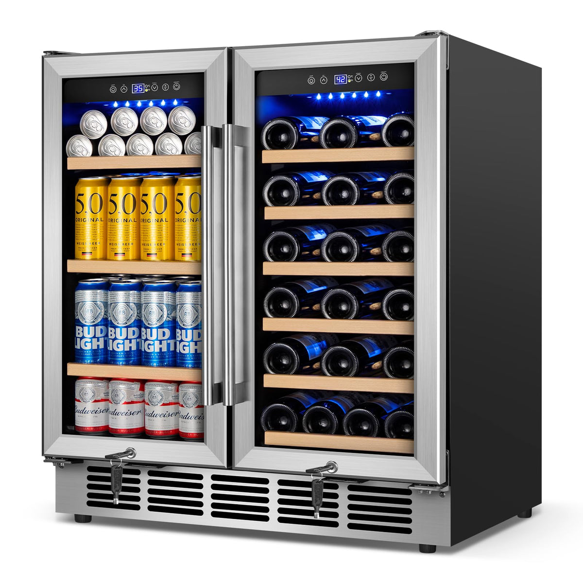 24" Dual Zone Wine and Beverage Refrigerator, Under Counter with Glass Door