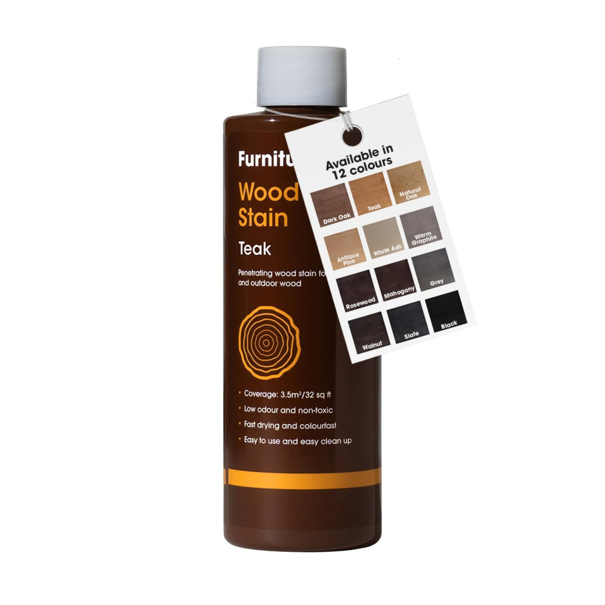 Furniture Clinic Wood Stain (Dark Oak) – Fast Drying, Highly Concentrated, and Easy-to-Apply Wood Stain for All Indoor & Outdoor Wood – Water Based & Non-Toxic – 250ml