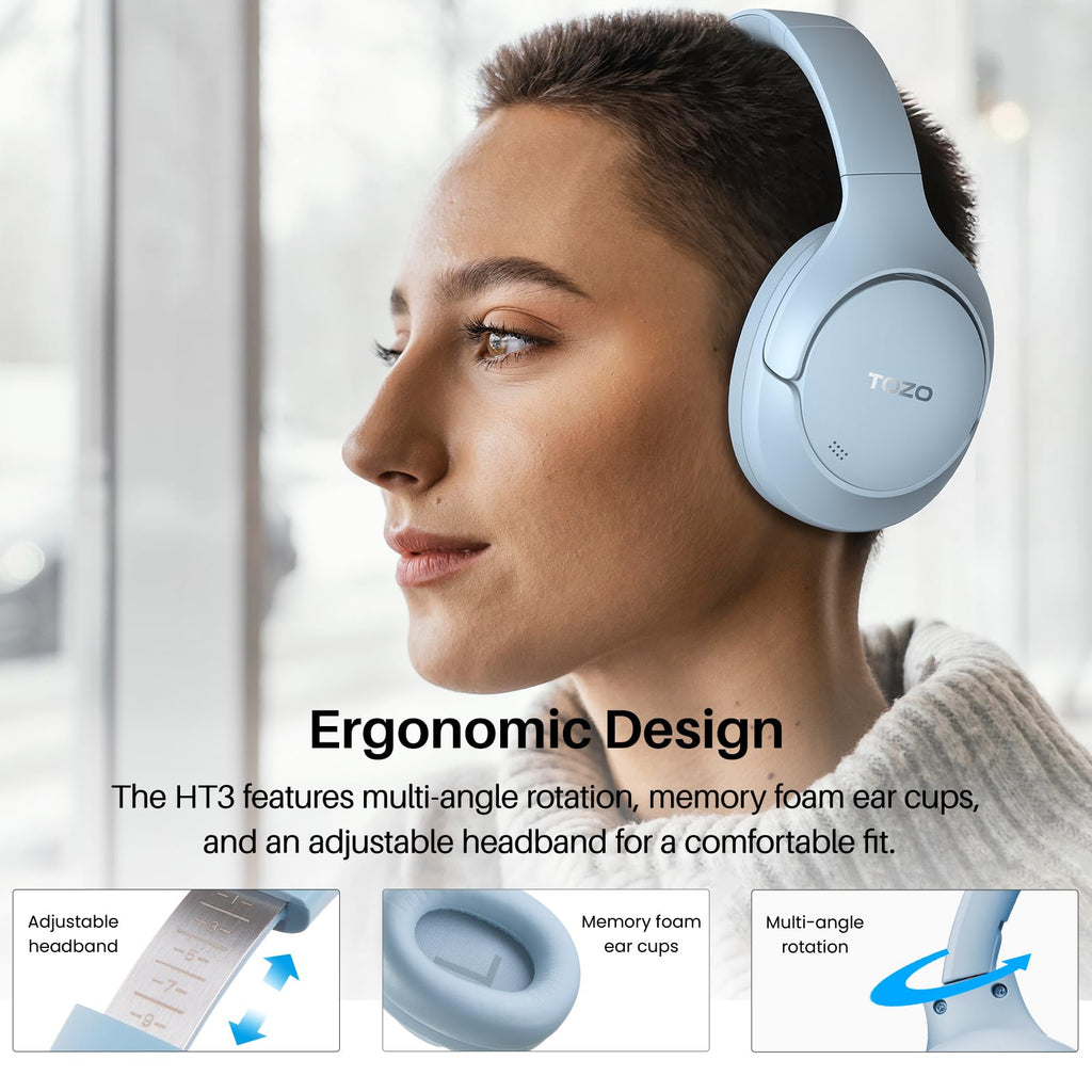 TOZO HT3 Hybrid Noise Cancelling Wireless Headphones, 90H Over Ear Headset