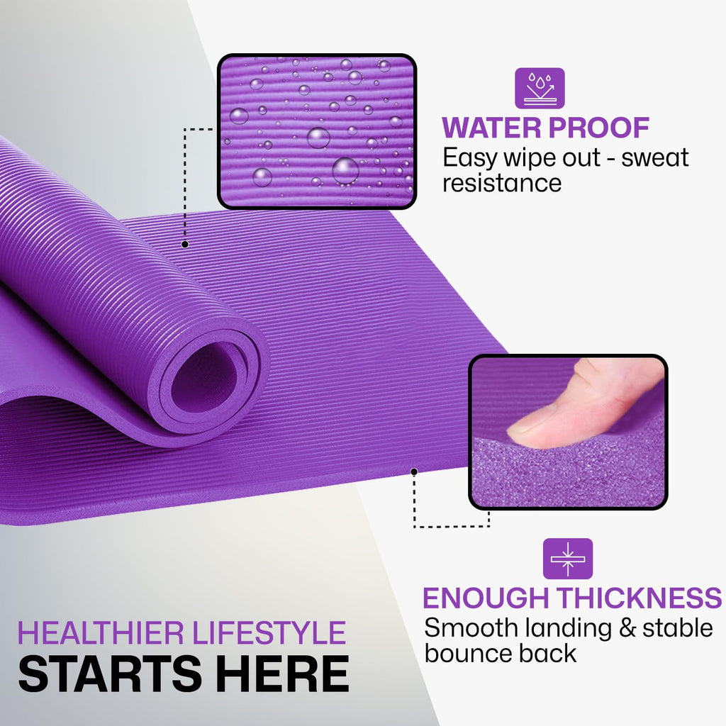 XN8 Sports Yoga Mat 10mm & 15mm Thick NBR Exercise Mat with Carry Strap
