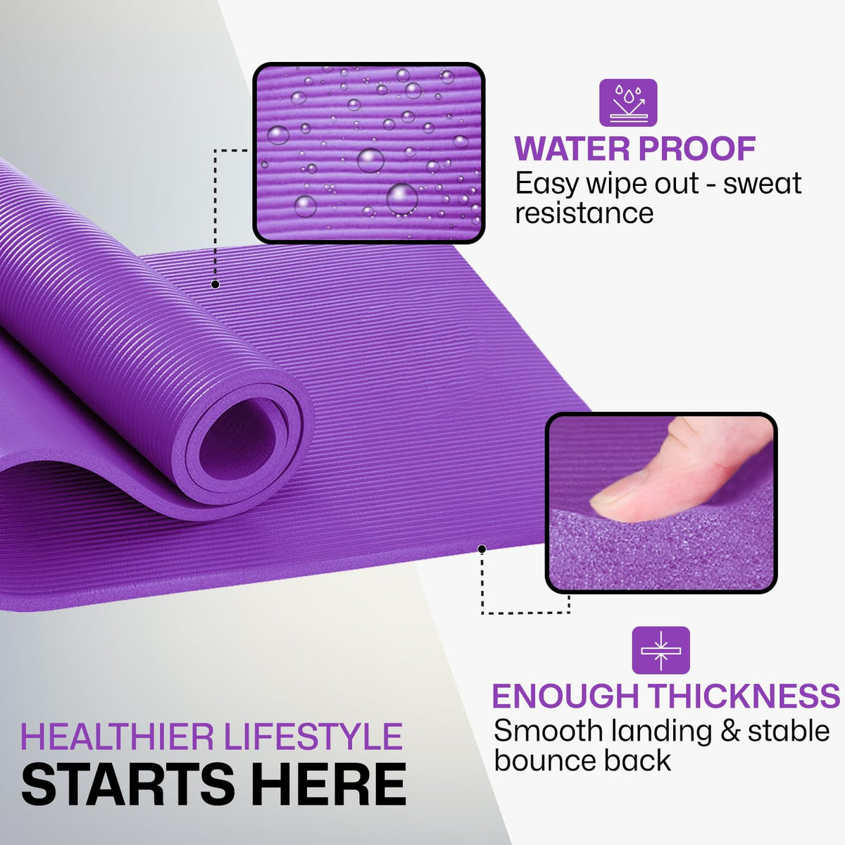 XN8 Sports Yoga Mat 10mm & 15mm Thick NBR Exercise Mat with Carry Strap