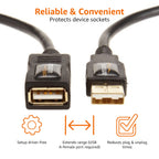 Amazon Basics USB Extension Cable 2.0 A-Male to A-Female, 1 m, Black