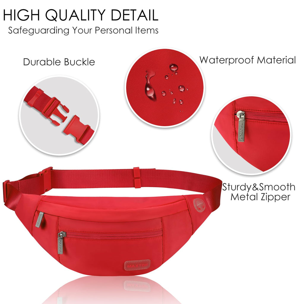 MAXTOP Large Bumbag Waist Fanny Pack Running Belt for Men Women Unisex Bum Bag with Headphone Jack and 4-Zipper Pockets Adjustable Belt for Travel Running Jogging Workout Hiking Gifts All Black