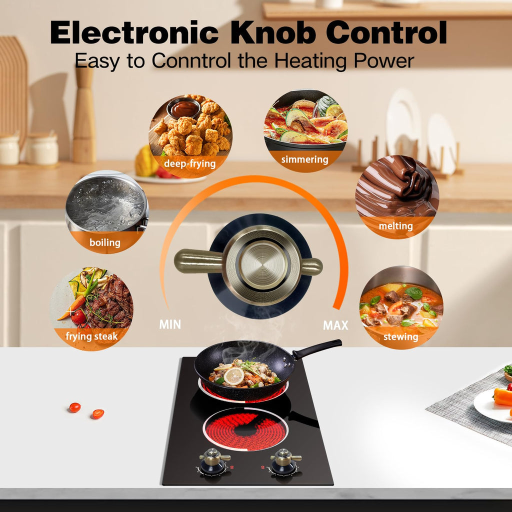 2 Burner Electric Cooktop 110V 2000W Countertop or Built-in
