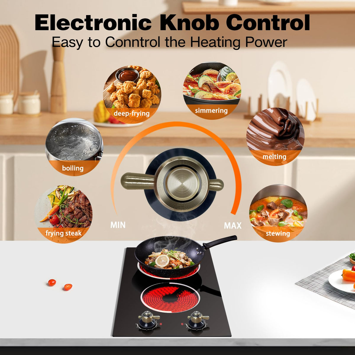 2 Burner Electric Cooktop 110V 2000W Countertop or Built-in
