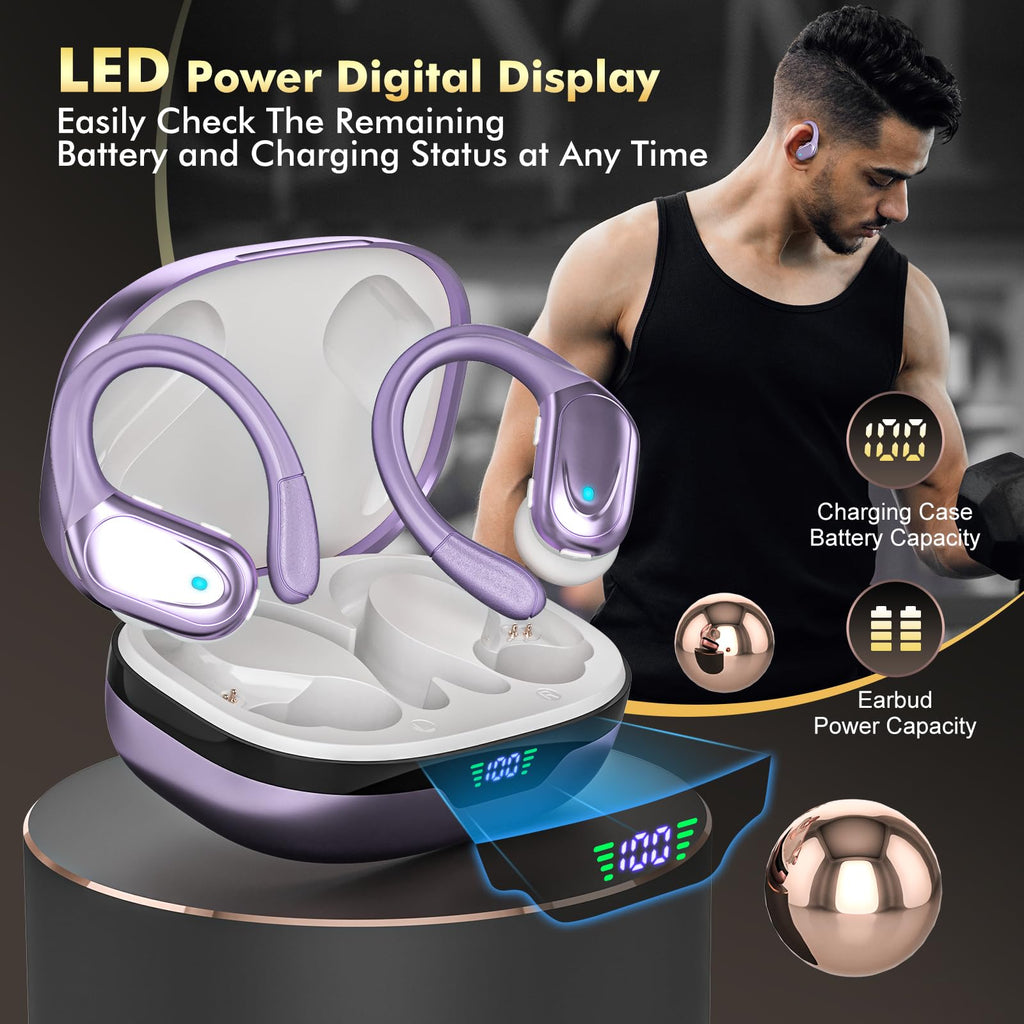 HAOYUYAN Wireless Earbuds, Sports Bluetooth Headphones, 80Hrs Playtime Ear Buds with LED Power Display, Noise Canceling Headset, IPX7 Waterproof Earphones for Workout/Running (Camel)