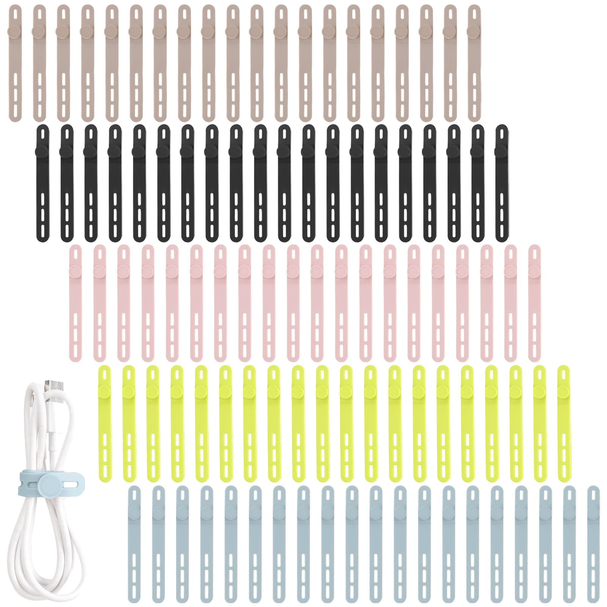 Oligei 25 Pcs Silicone Cable Ties, Cable Ties Reusable, High Elasticity Cord Wraps for Electrical Cords, Cord Organizer for Earphone, Phone Charger(Blue)