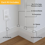 D-Line 157in Cord Cover Kit, Self-Adhesive Wire Hiders, Paintable Cable Raceway to Hide Wires on Wall, Electrical Cable Management - 10x 15.7 Lengths & 19 Accessories - 1.18" (W) x 0.59" (H) - Beige