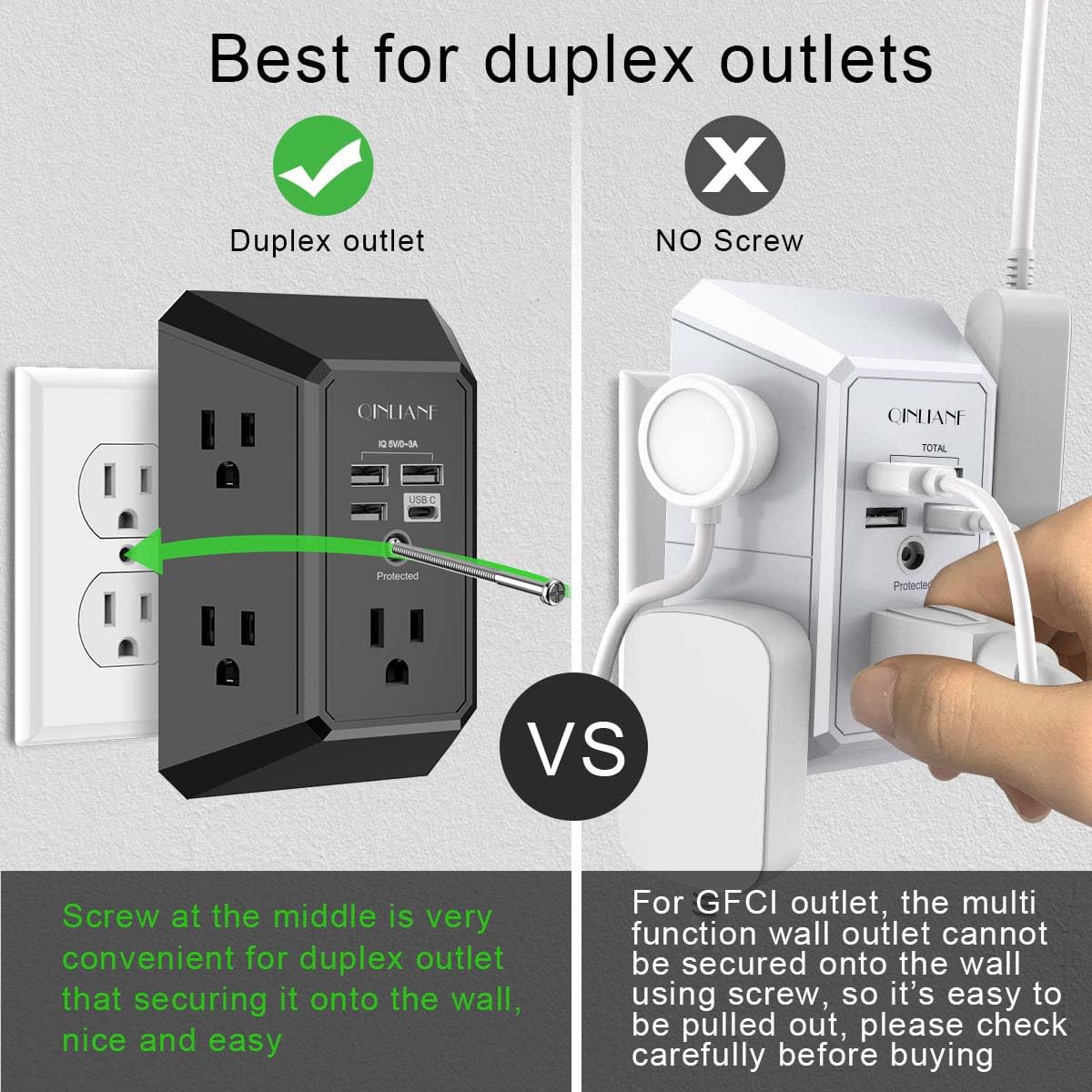 Surge Protector, QINLIANF 5 Outlet Extender with 4 USB Ports(2USB-C)