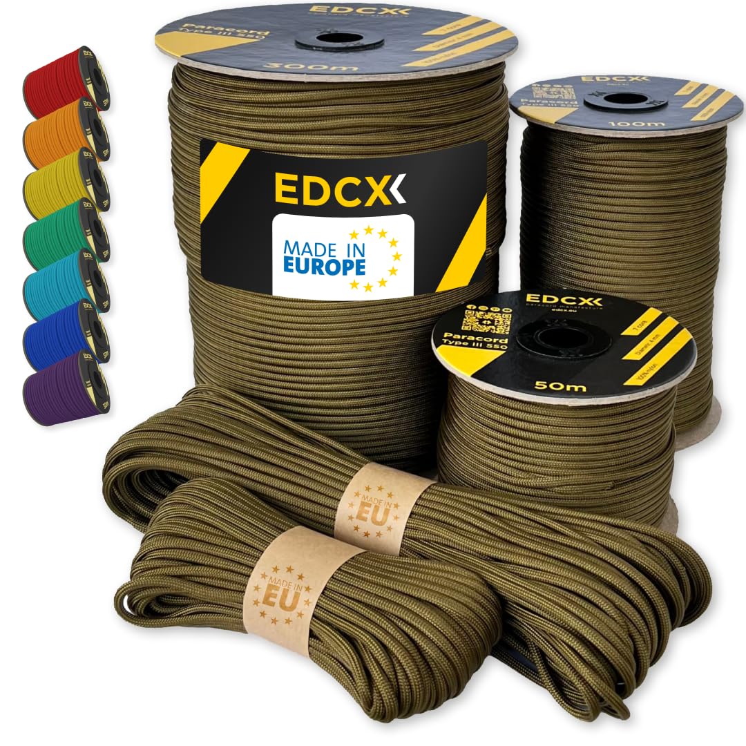 Paracord 550 4mm, 35+ Solid Colors (10m, 15m, 30m, 50m, 100m, 300m)