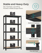 SONGMICS 5-Tier Heavy-Duty Shelving Units, Set of 2, Boltless Assembly