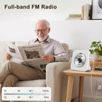 Portable CD Player with Bluetooth, Gueray Desktop CD Players for Home, Bulit-in Double HiFi Speakers, AUX&Headphone Jack, FM Radio Boombox with Remote Control, USB Port,LCD Display (White)