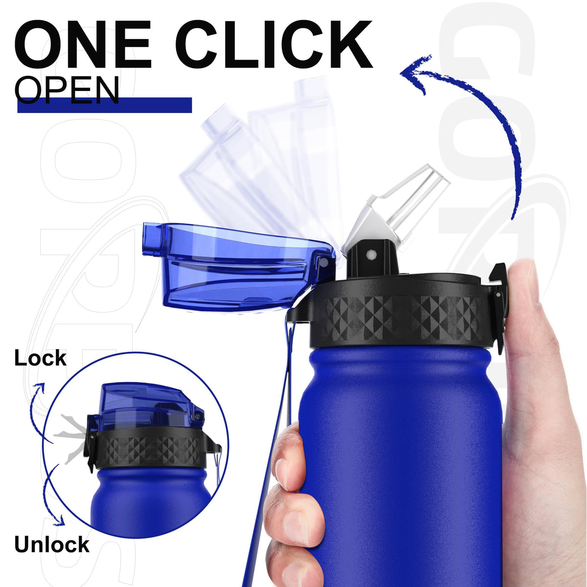 GOPPUS 600ml/20oz Stainless Water Bottle with Straw Double Wall Insulated Bottles with Strap One Hand Open Vacuum Thermal Flask with Flip Top Lid Leakproof Keep Cold Drinks BPA Free
