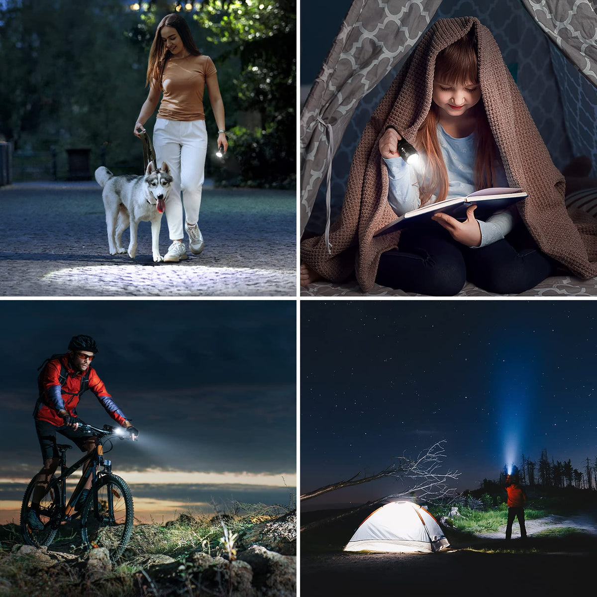 LE LED Torch, LE1000 Powerful Handheld Flashlight, Adjustable Focus, 4 PCs