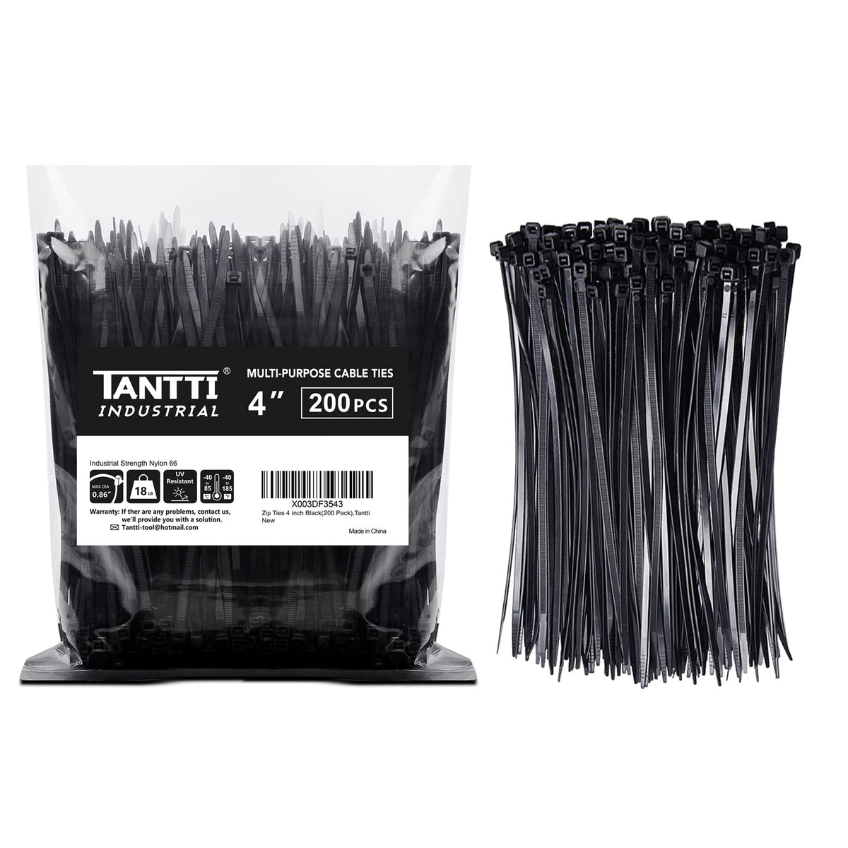 Zip Ties 12 inch, Black Zip Ties 100 pack, 40lb, Cable Ties, Self-locking Wire ties for indoor and outdoor use, by Tantti