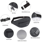 MAXTOP Large Bumbag Waist Fanny Pack Running Belt for Men Women Unisex Bum Bag with Headphone Jack and 4-Zipper Pockets Adjustable Belt for Travel Running Jogging Workout Hiking Gifts All Black