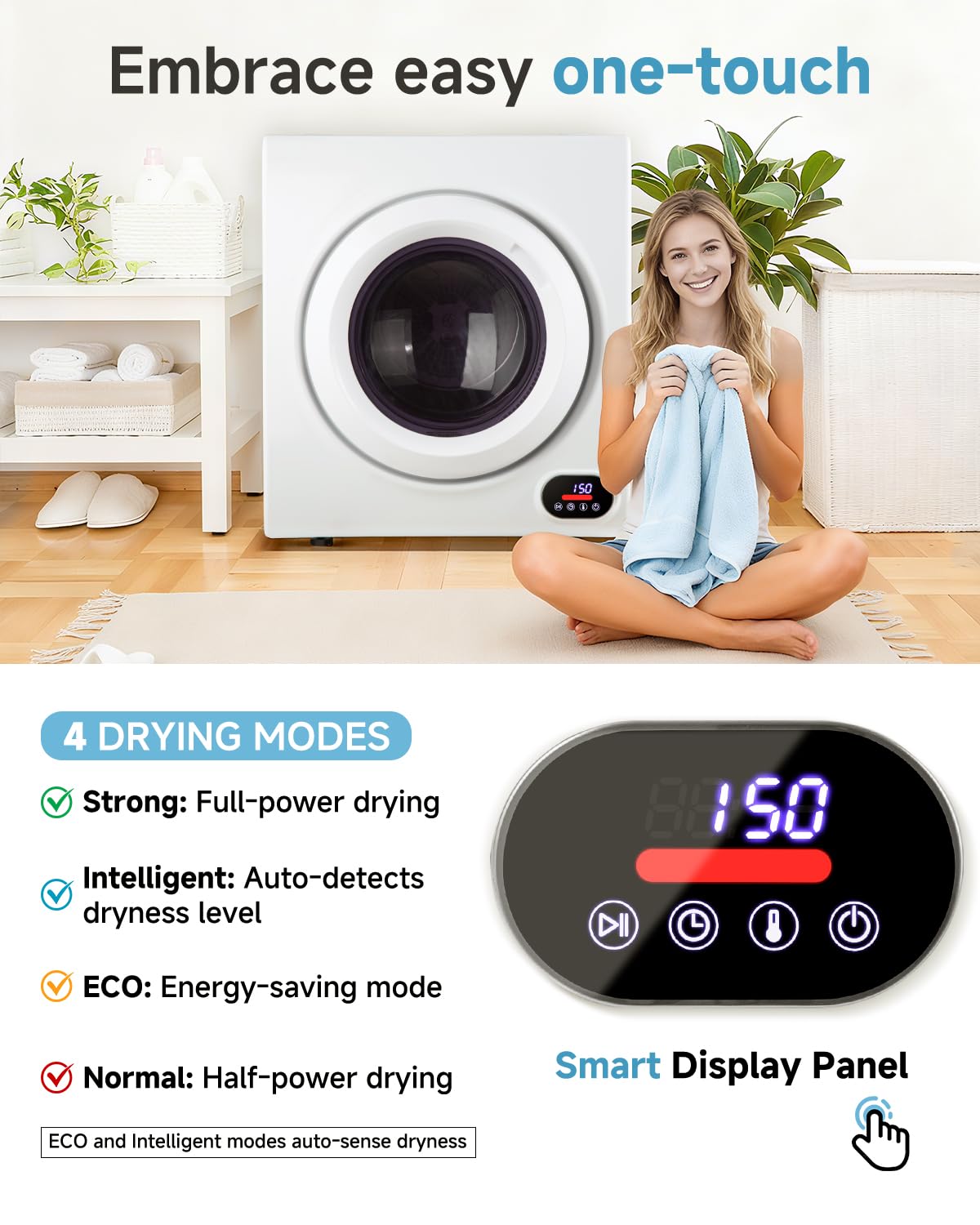 Feelfunn 850W Portable Clothes Dryer with 4 Automatic Drying Modes