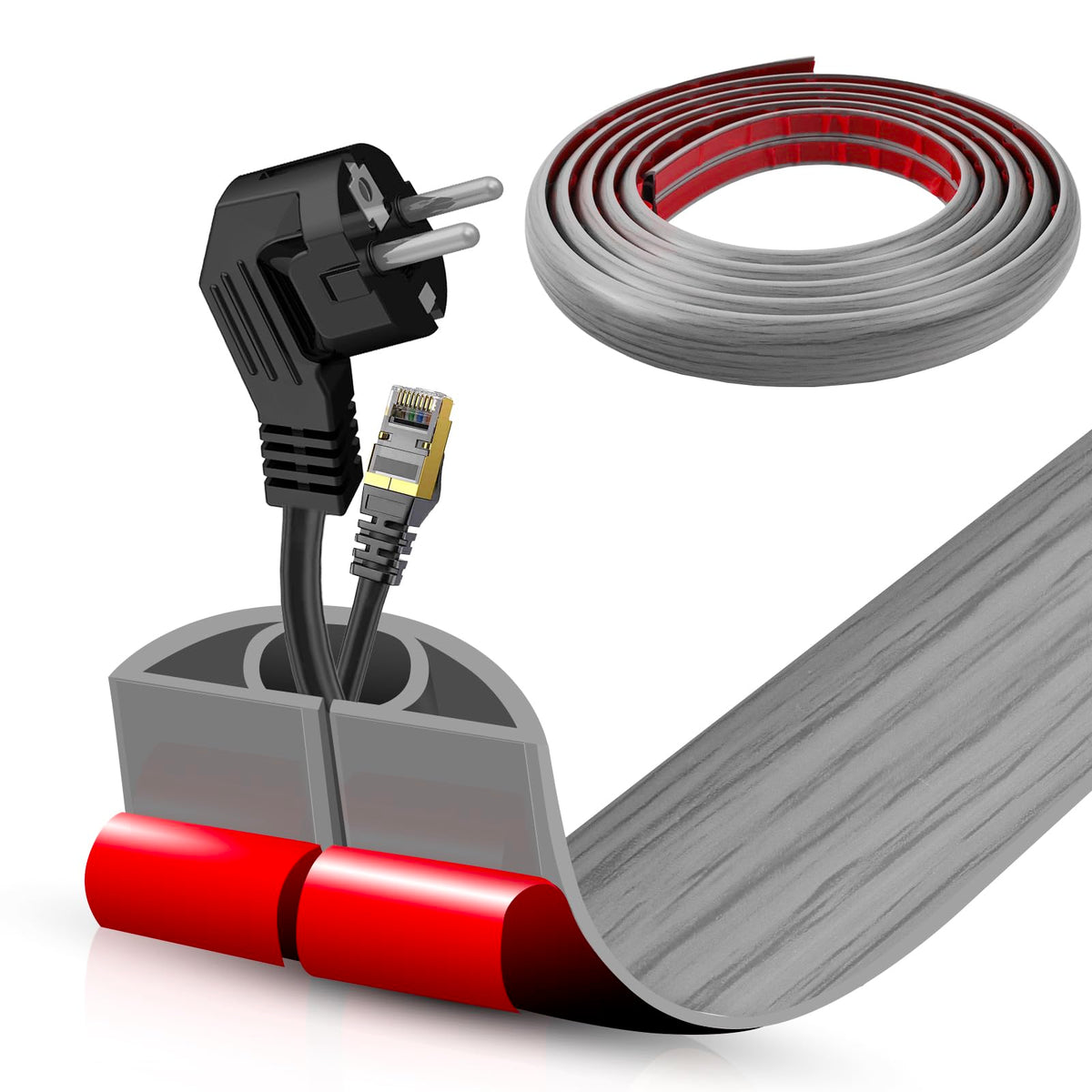 Floor Cord Cover Self Adhesive Cord Hider,3.3FT Cable Management, Extension Strip Protector for Wires, Prevent Cable Trips for Offices, Gyms, Exhibitions Cavity:0.3"(W) x 0.28"(H) Brown Wood