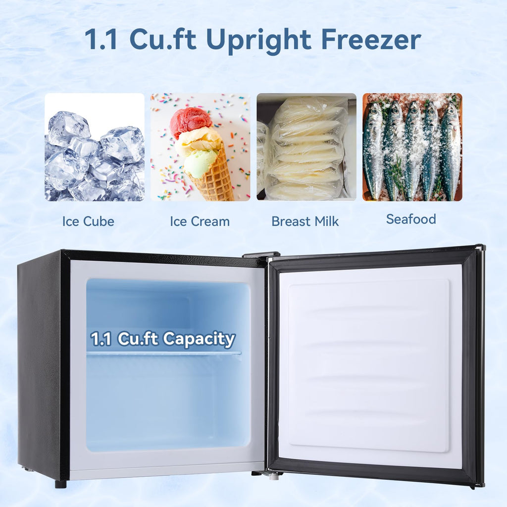 BANGSON 1.1 Cu.ft Upright Mini Freezer for Dorms Apartment, Silver