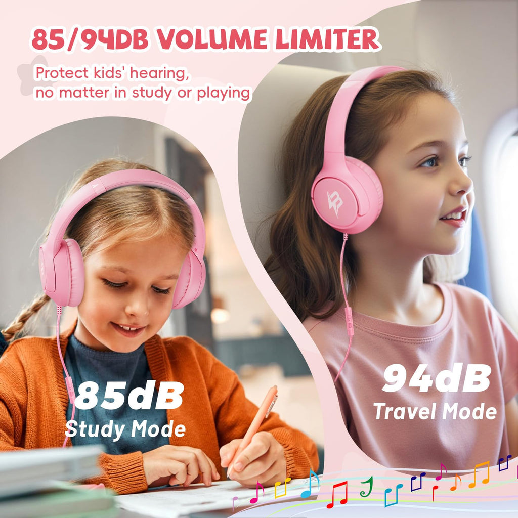 Botesty Sound Kids Headphones Wired for School, 3.5 Plug Safe Volume Purple