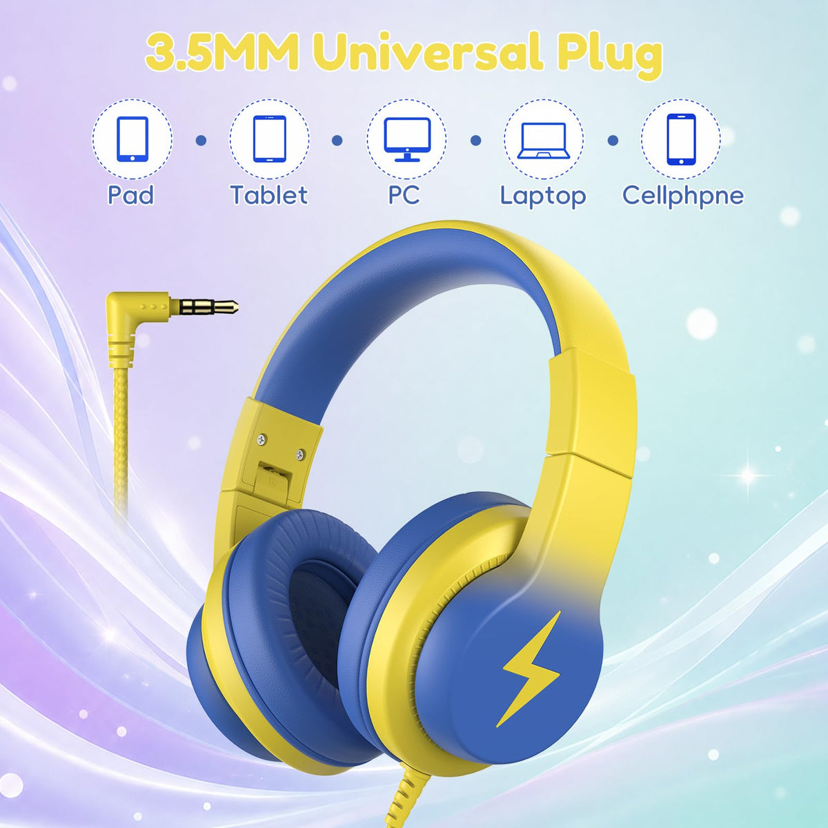 Candy Bila Wired Kids Headphones for School, Over-Ear for Boys Girls