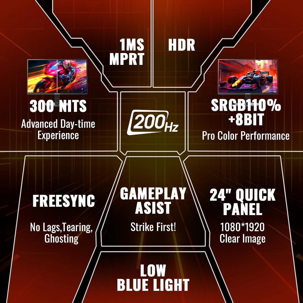SANSUI 24 Inch Gaming Monitor 200Hz 1Ms FreeSync HDR 110% sRGB FHD 1080P Computer Monitor HDMI DP Ports Eye Care Frameless VESA Mount Cable Management(ES-G24F4L HDMI Cable Included)