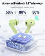 Wireless Earbuds, Bluetooth 5.4 Headphones Bass Stereo/Clear Calls, White