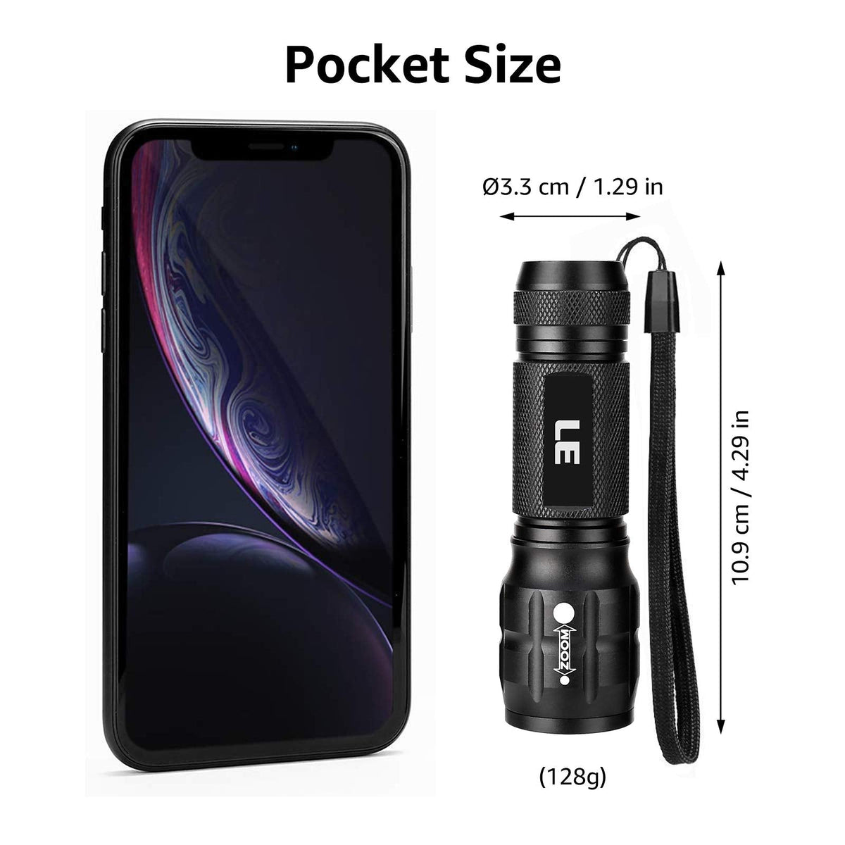 LE LED Torch, LE1000 Powerful Handheld Flashlight, Adjustable Focus, 4 PCs