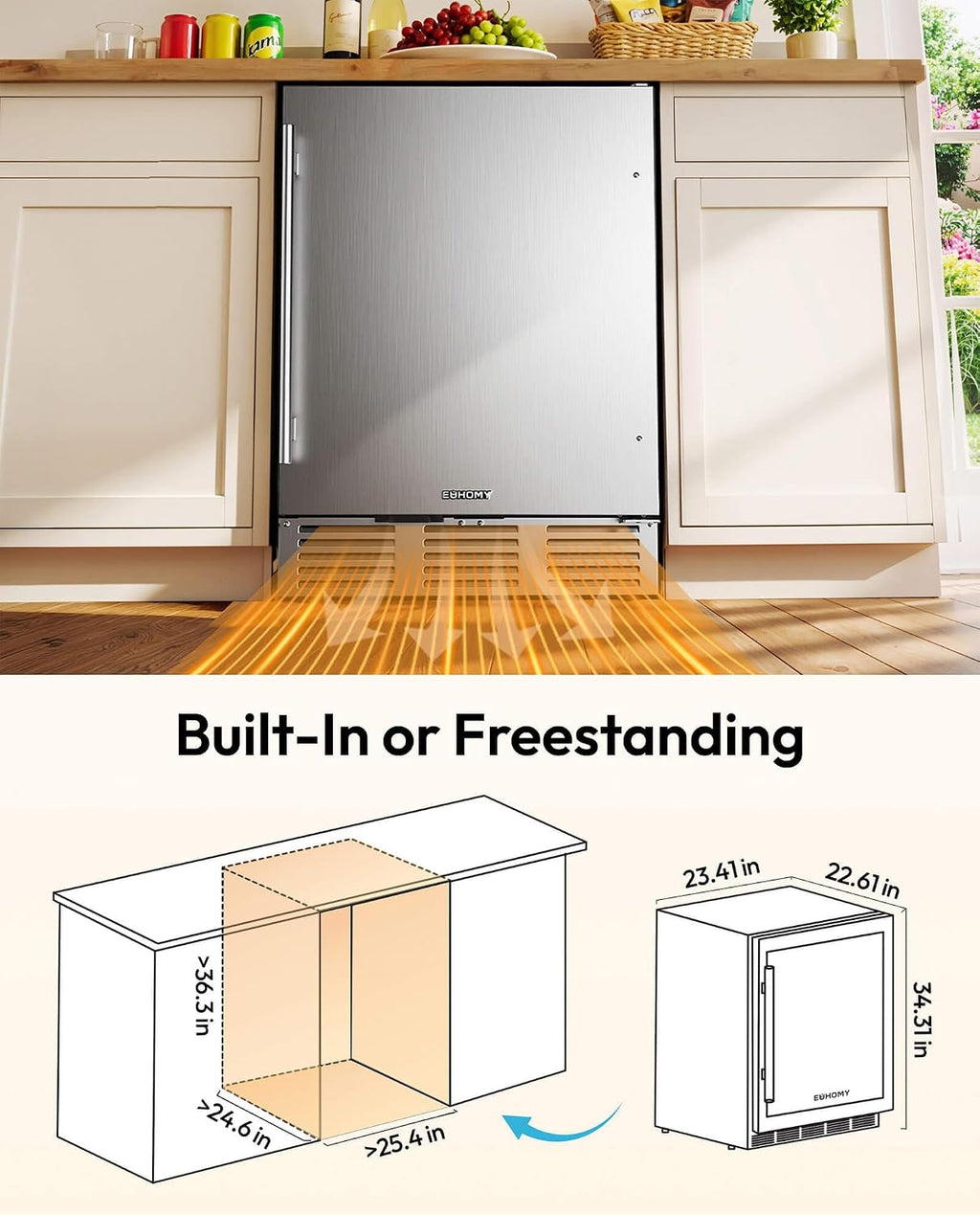EUHOMY 24 Can Mini Fridge, 18L Beverage Refrigerator with Quiet Compressor