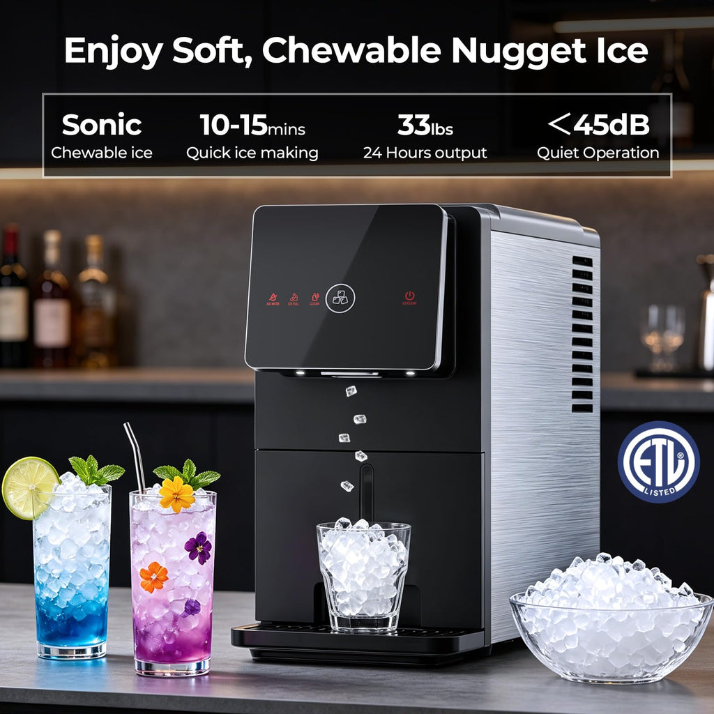 Antarctic Star Nugget Ice Maker Countertop with Self-Dispensing, 33lbs/24H