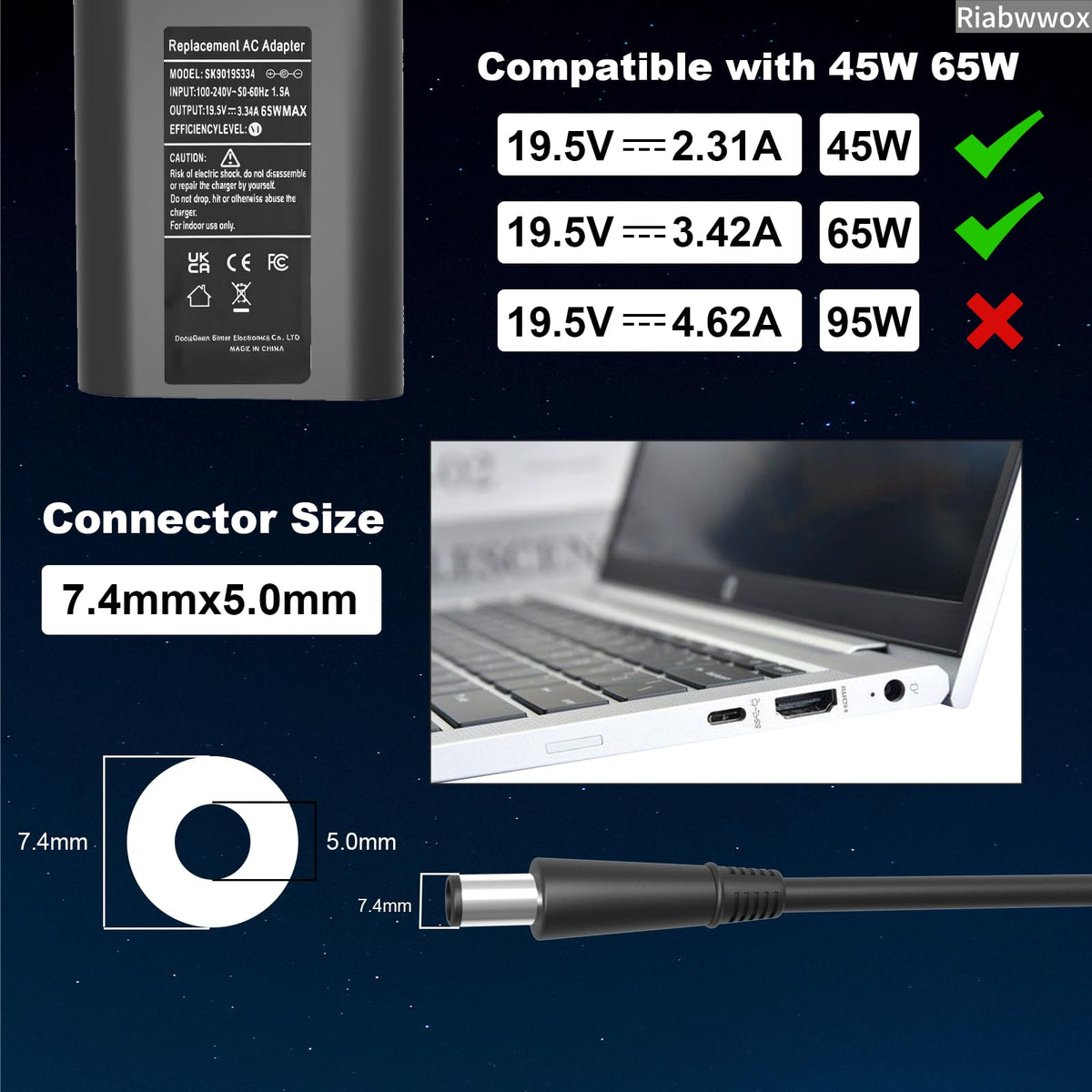 Universal 65W USB C Laptop Charger Compatible with Lenovo Thinkpad