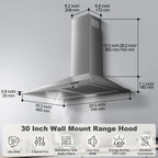 24 inch Range Hood, Ducted/Ductless Range Hood 450CFM, Wall Mount