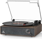 Seasonlife® Retro Vinyl Record Player with Stereo Speakers,Walnut Brown