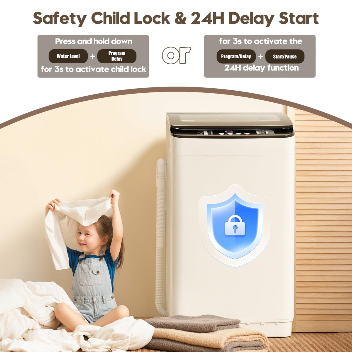Auertech 18 lbs Portable Washing Machine, Fully Automatic Portable Washer with LED Display, 7 Wash Cycles, 4 Water Levels, Top Load Washing Machine for Apartment, RV, Dorm, Home