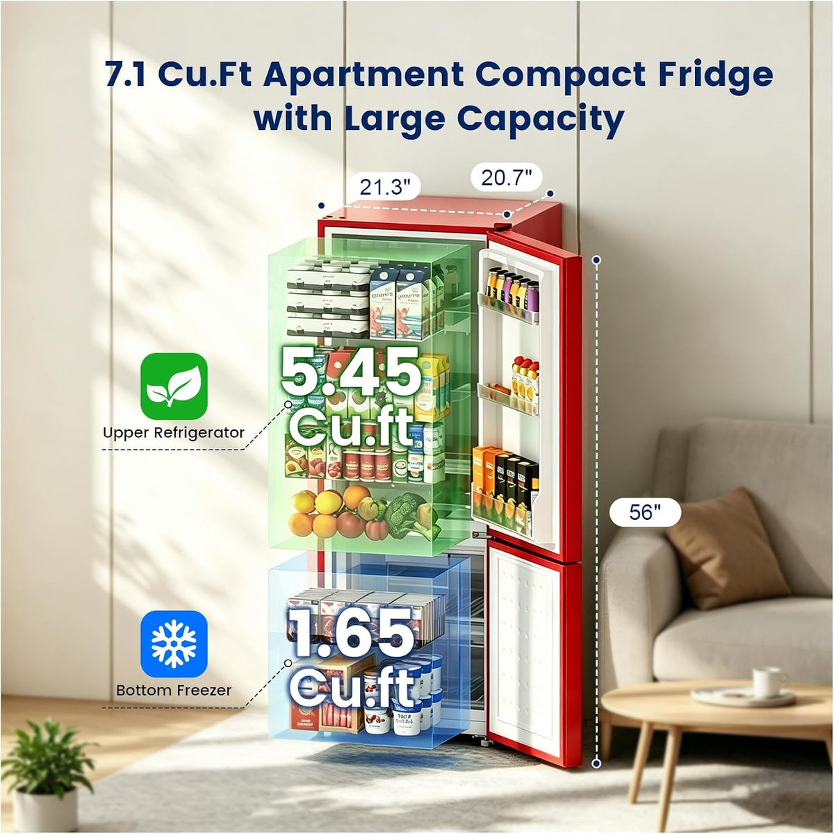 Apartment 7.1 Cu.Ft Refrigerator with Bottom Freezer Red