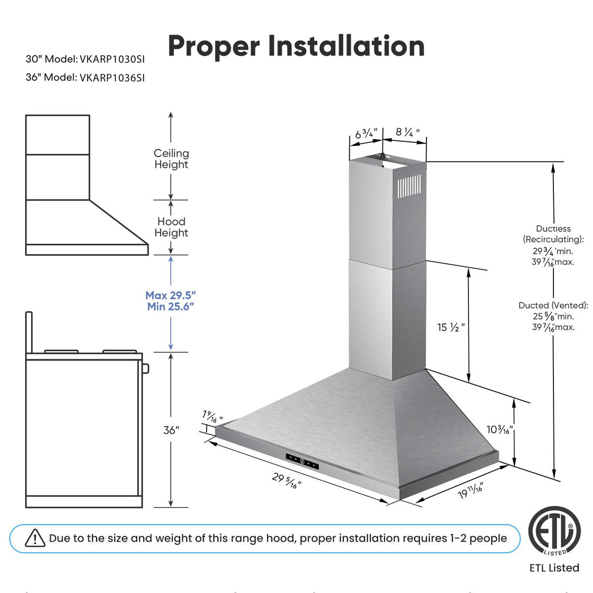 VIKIO HOME 36 Inch Wall Mount Range Hood 580CFM Low Noise Touch Control