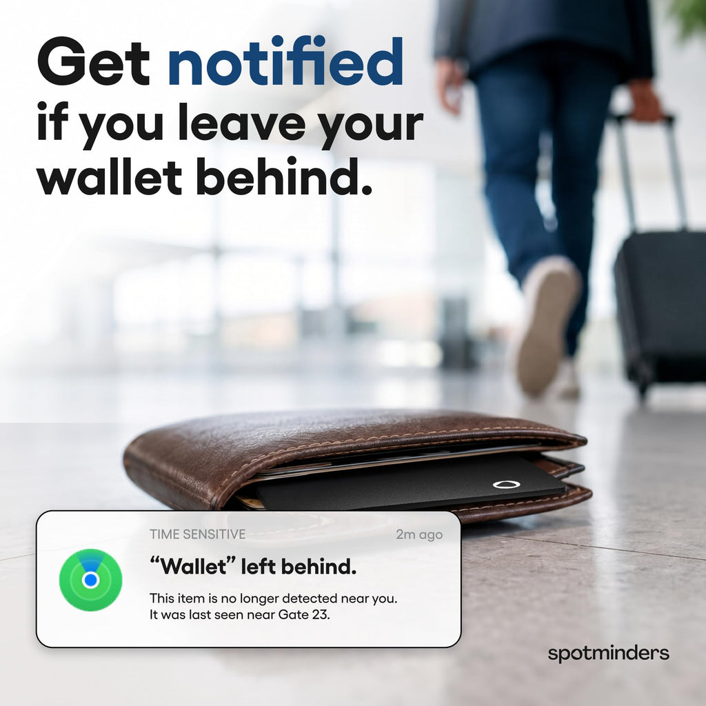 SPOTMINDERS Apple MFi Certified Wallet Tracking Card Black 4-Pack Travel Gifts for Him Works with Apple Find My Rechargeable Tracker IP68 Waterproof 0.07" Slim iPhone Item Finder for Luggage Passport