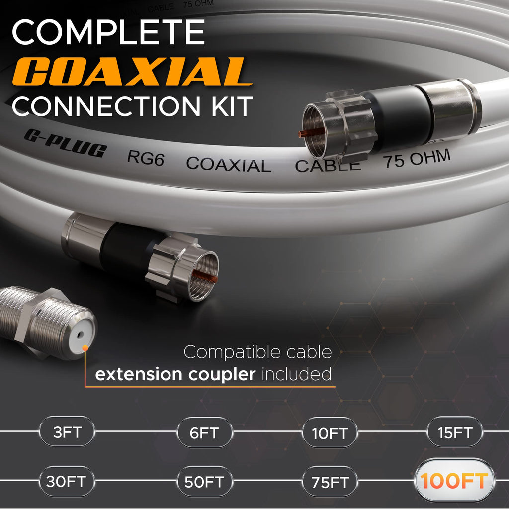 G-PLUG 40FT RG6 Coaxial Cable Extender - Coax Cable Cord, Triple Shielded