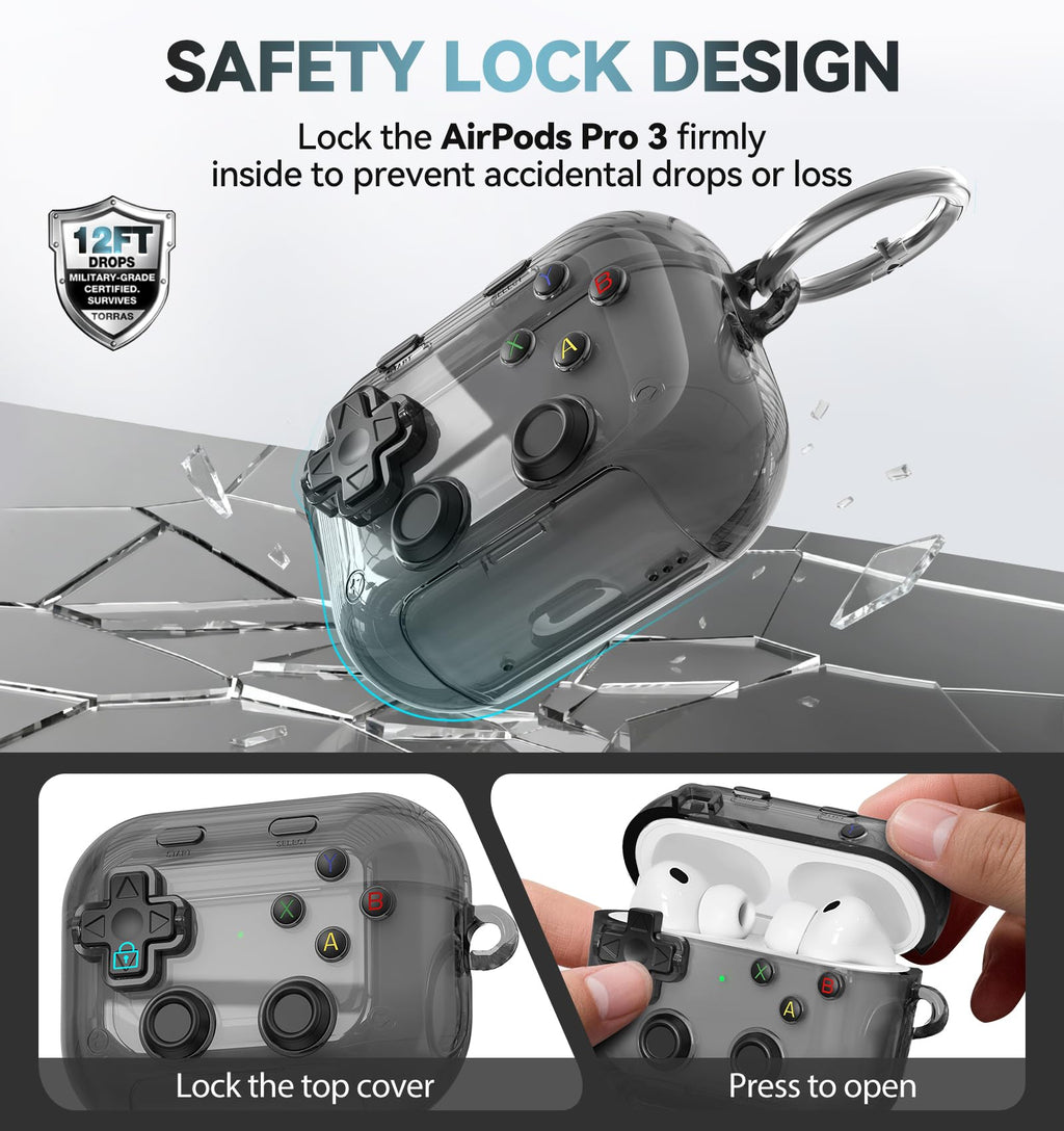 for AirPods Pro 3 Case Cover 2025 with Safety Lock-Clear White