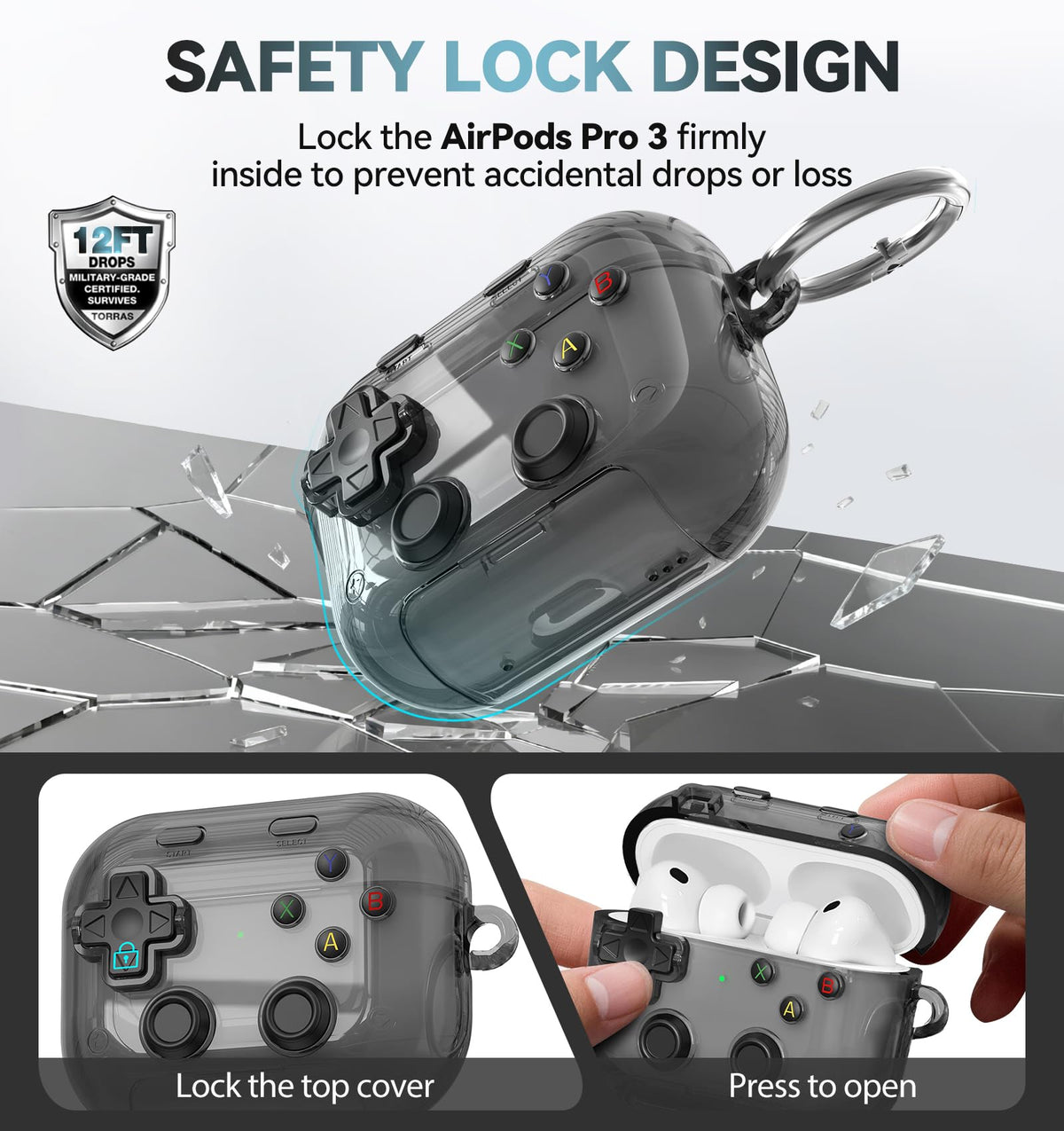 for AirPods Pro 3 Case Cover 2025 with Safety Lock-Clear White